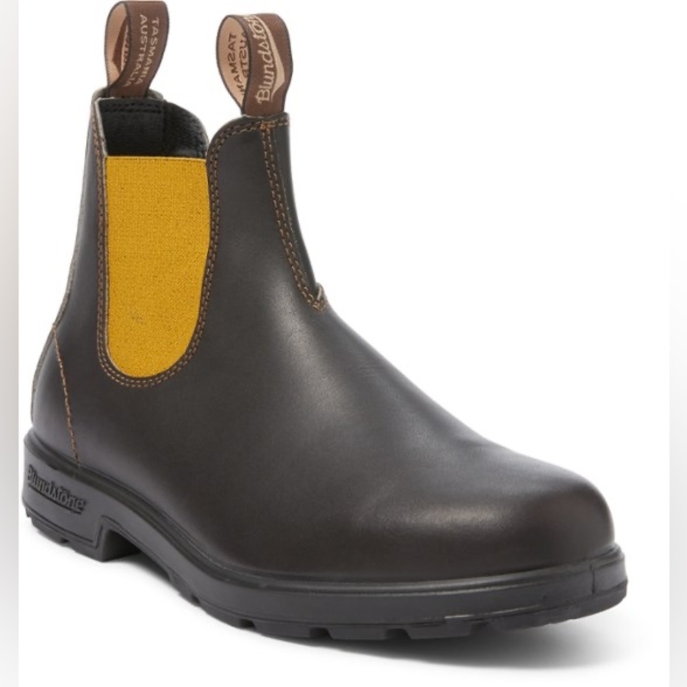 Blundstone Men's Dark Brown Boots with Mustard Elastic - Picture 3 of 5